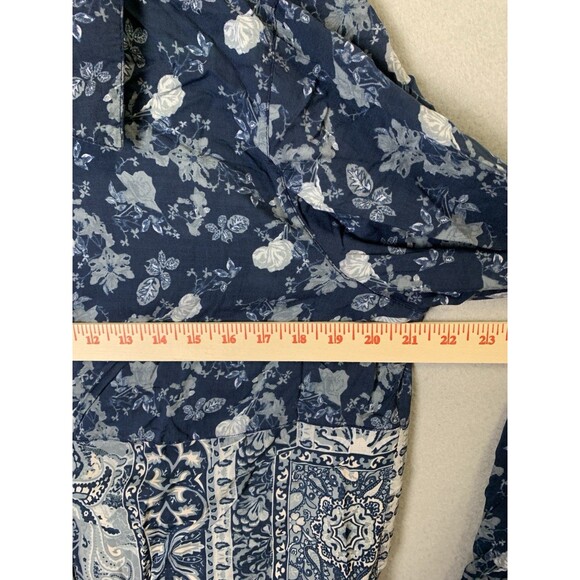 🌻2 for $20🌻Soft Surroundings Shirt Woman 1X Blue Floral Paisley Hi-Lo Button Up - Picture 6 of 7